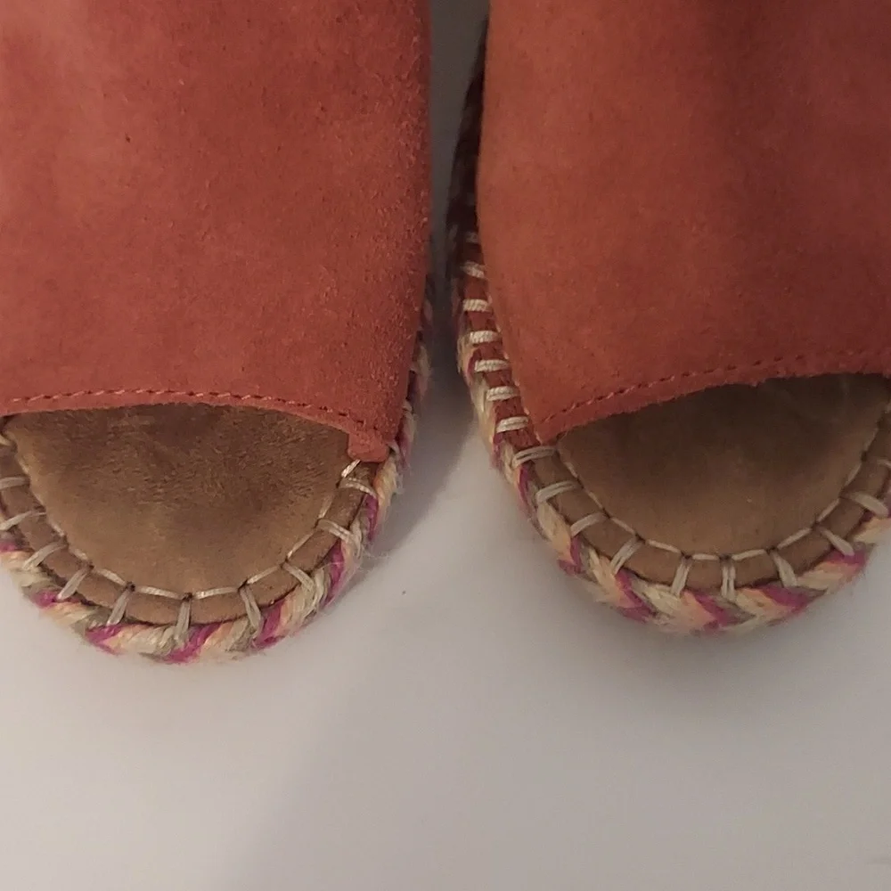 Toms Wedge Sandal Espadrille Monica Orange Suede Size 7